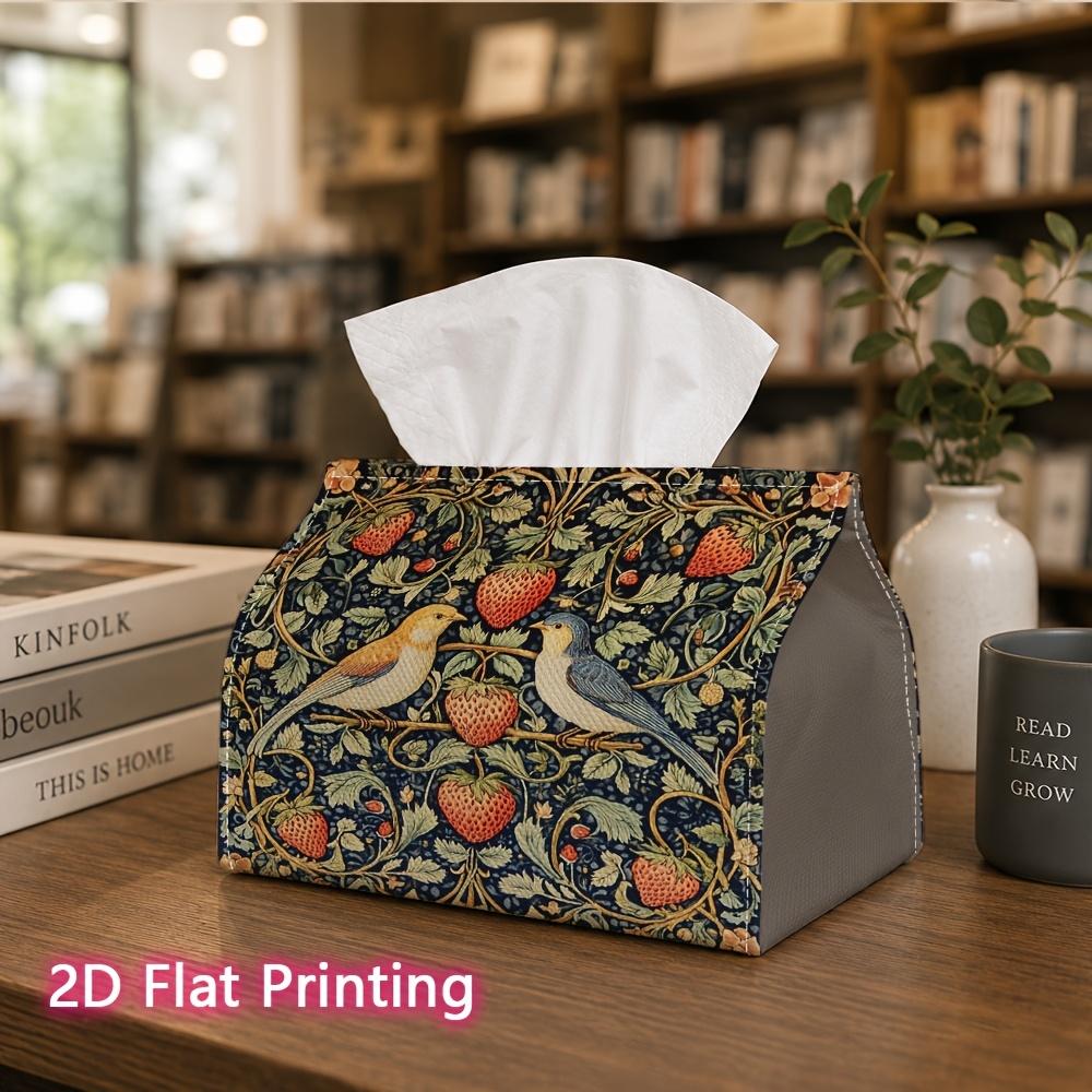 1pc, 2D Flat Printing, Tissue Box Strawberry And Bird Pattern Napkin Dispenser, Suitable for Home, Car, And Outdoor Gatherings, Tissue Decoration Rack
