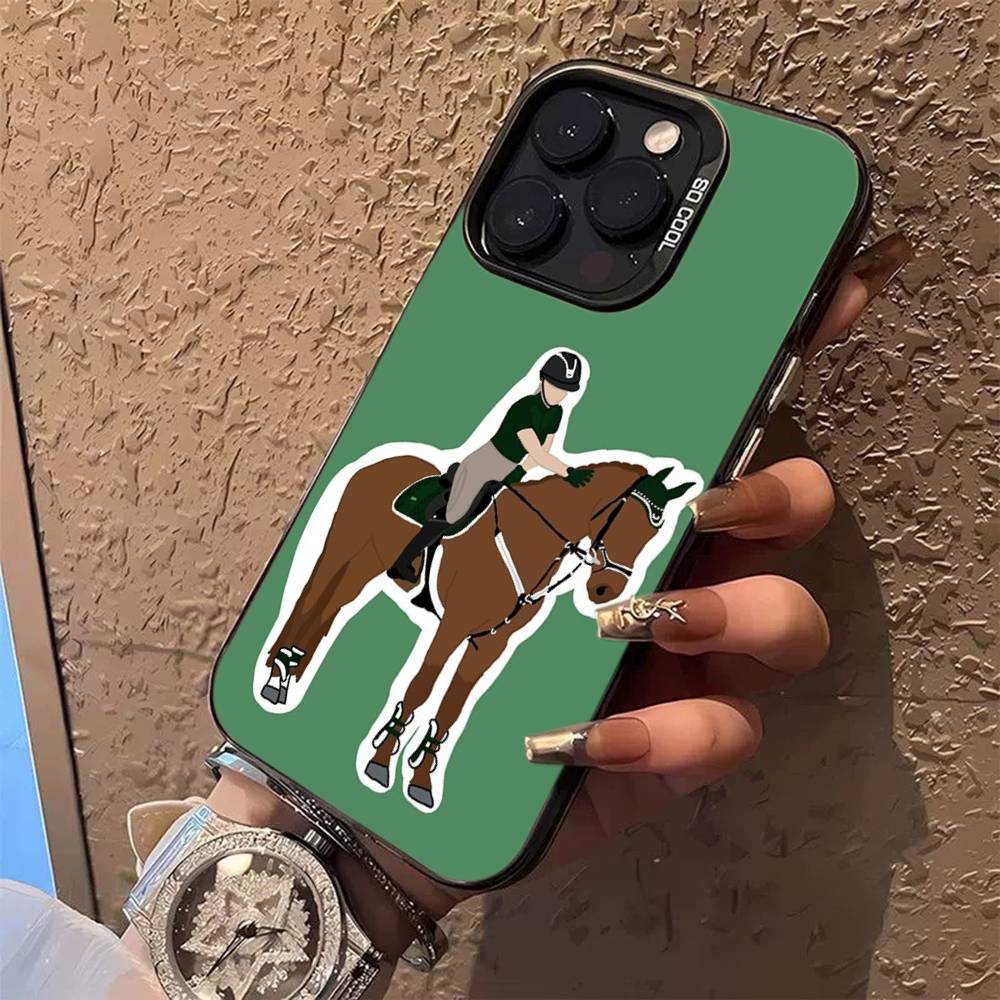 

Animal Galloping Horse Girl Drawing Luxury Phone Case For iPhone 17 16 15 14 11 12 13 Pro Max Pro Plus Colored Silver Cover iPhone 17