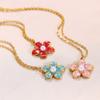 Small Fresh Titanium Steel Non-fading Dripping Pearl Pendant Colored Flower Necklace Sweet Cool Style Jewelry
