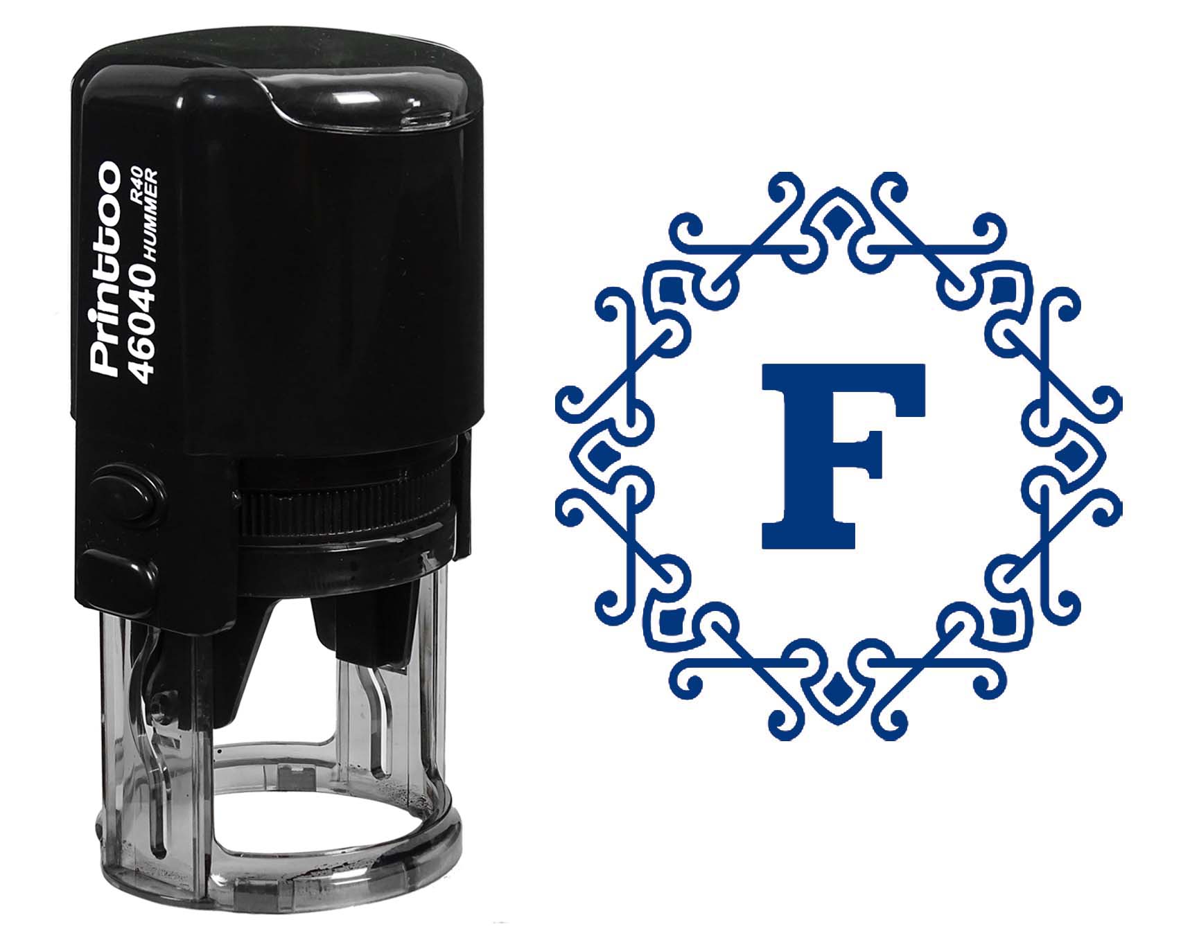 

Printtoo Office Office Octagon Celtic Swirl Frame F Алфавіт Монограма R-40 Self Inking Rubber 30 mm Diameter (Approx) синій