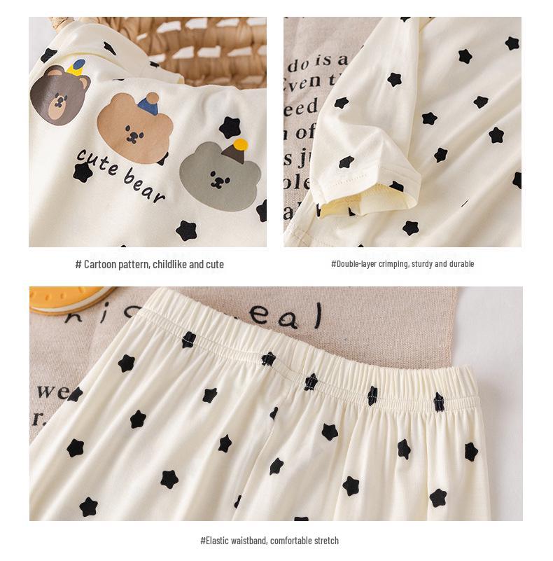 Kids' Cartoon Long-Sleeve Pajamas - Breathable Modal Fabric for Spring & Autumn