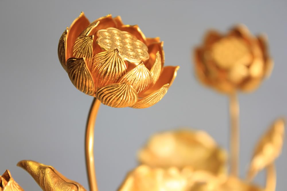 Matsuyama Shinto Buddhist Supplies Store Tokobana Set with Vase, Size 5, 7-Stem, Pair (Set of 2), Buddhist Flowers, Aluminum Flowers, Brass Vase, Gold