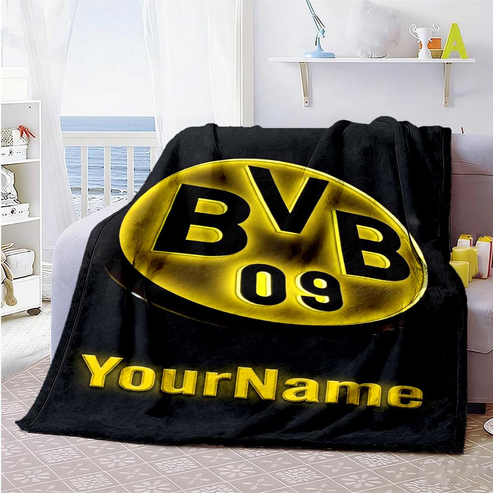 Borussia Dortmund Personalized Text Blanket Gift Customizable Blanket Soft Warm Cozy Perfect for Bed Seaside Nap Office All-Season Use