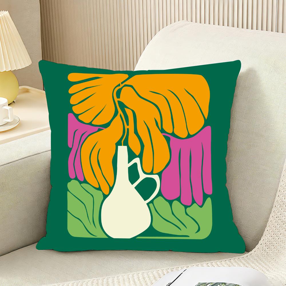 Retro Abstract Plants And Flowers Cushion Cover Reversible Plush Pillow Cover For Car Sofa Bedroom Decorative Gift Pillowcase