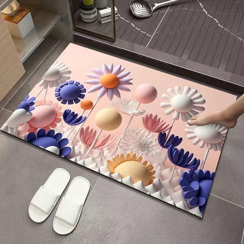 3D Expansion Wind Three-dimensional Diatom Mud Floor Mat Bathroom Toilet Water Absorption Non-slip Mat Household Toilet Foot Mat Quick Drying