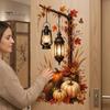 Thanksgiving Window Clings Autumn Pumpkin Street Lamp & Maple Leaves Wall Sticker, Waterproof PVC Fall Harvest Atmosphere Decor Decal, Decorative Peel