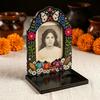Unique Commemorative Tabletop Decor Day of The Dead Photo Frame with Candle Holder, Wooden Mexican Festive Altar Centerpiece for Home Sugar