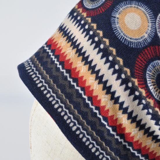 Damehatt Toppløs Strikket Vintage Trykk Lett Dekorativ Etnisk Stil Elastisk Ørebeskyttelse Dame Lue for Hverdagslig Bruk