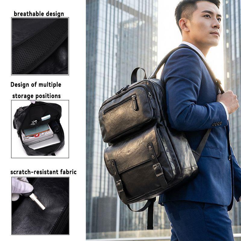 Schoolbag New Business Leather Backpack Men's Large Capacity Commuter Computer Backpack Stylish and Simple Travel Backpack