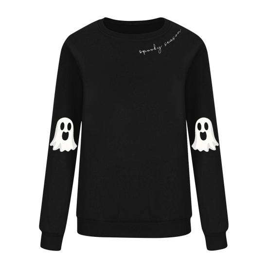 Halloween Sweatshirts für Damen Gruselige Saison Grafik Niedlicher Geist Pullover Langarm Rundhals Tops