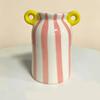 Ceramic Striped Flower Vase with Dual Handles Hand Painted Small Decorative Vase