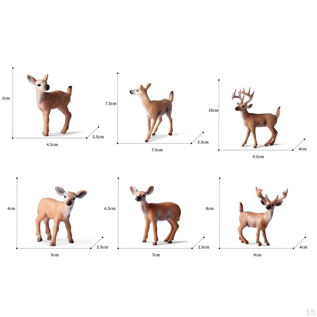 6 Pieces Lifelike Forest Animal Deer Figures Fairy Garden Miniature for Cake Toppers