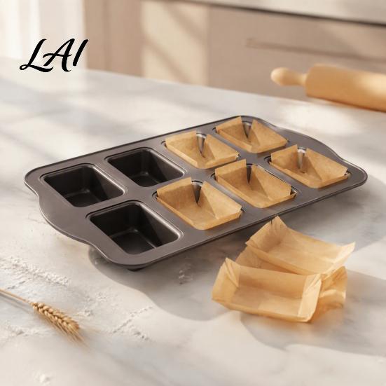 Professional Baking Supplies for Desserts 8-Cavity Mini Loaf Pan Set with 200Pcs Parchment Liners Heat Resistant Paper Nonstick Bakeware Rectangle