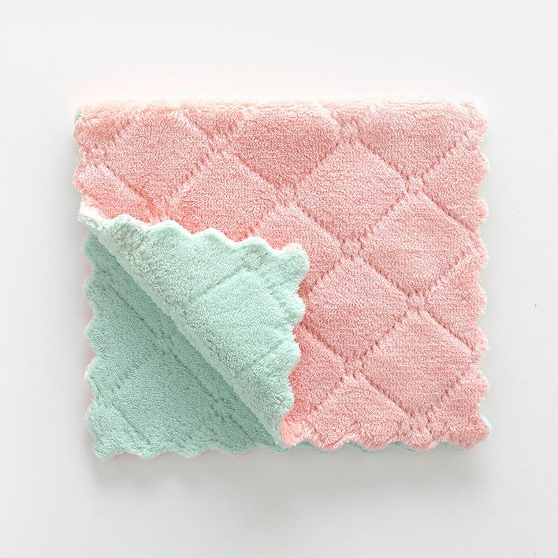 Printed Double-sided Highly Absorbent Cloth That Does Not Shed Fibers or Stick Oil Coral Fleece Dishwashing Cloth
