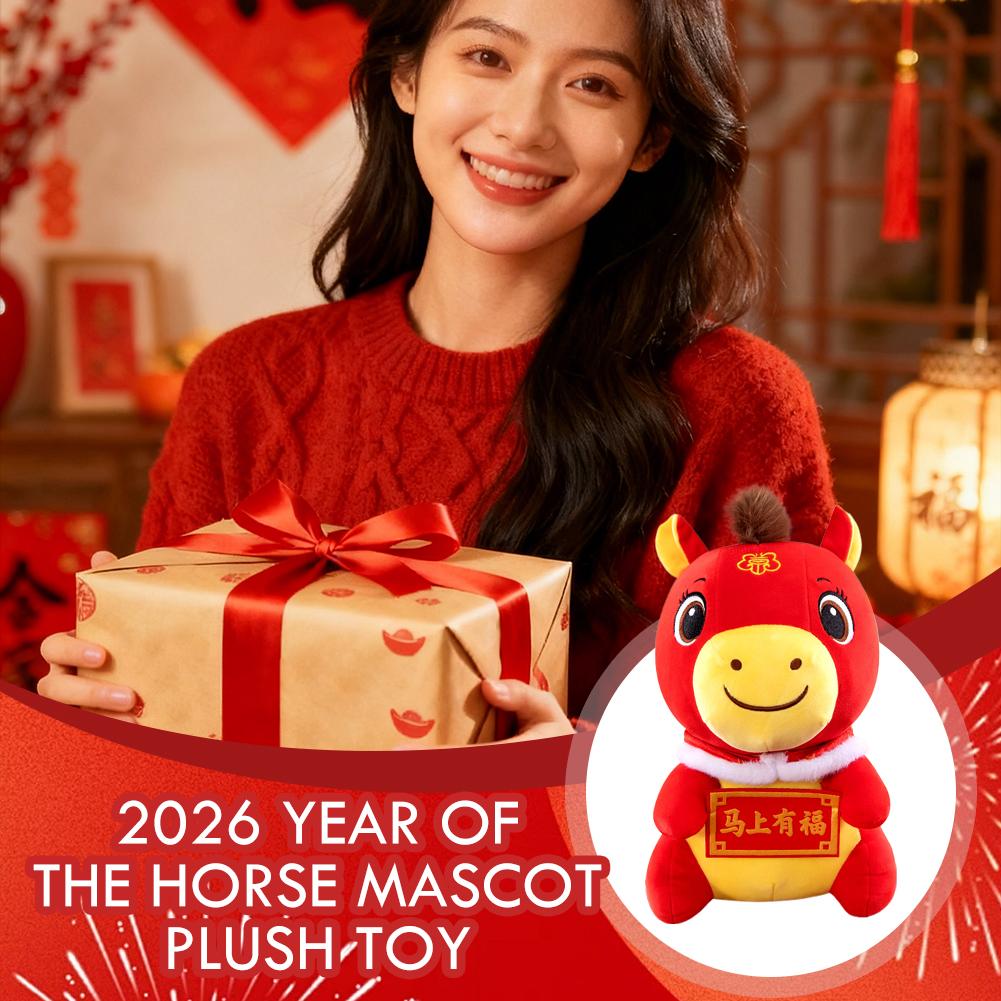 2026 Red Lucky Horse Plush Toy 25/30/35cm New Year Mascot Chinatown Boutique Pony Decor Festival Kid Gift