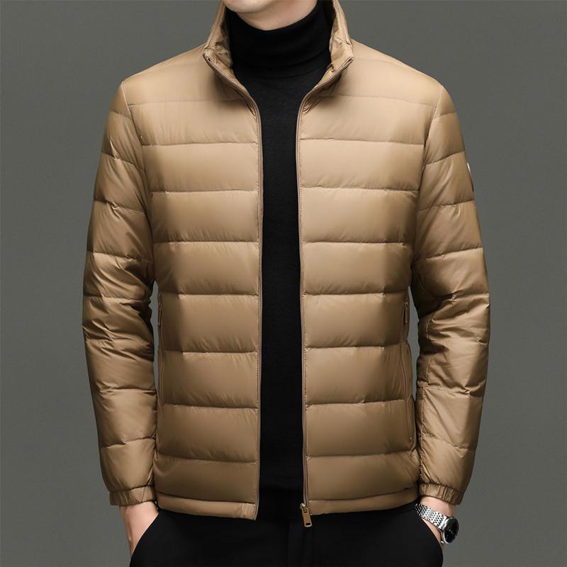 Men's Lightweight Stand Collar Down Jacket - Warm, Trendy, Versatile Dad Style Winter Coat with 90% White Duck Down.