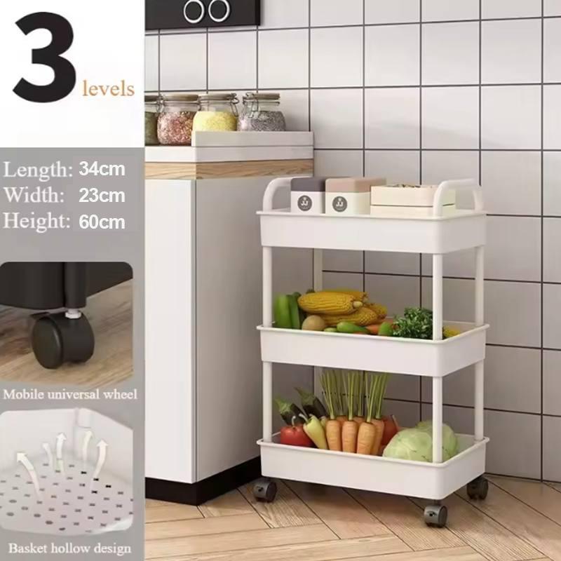 Küchen- und Badezimmerwagen, Bodenregal, mehrschichtiges, abnehmbares Lagerregal, platzsparender mobiler Lagerregal-Organizer mit Rollen