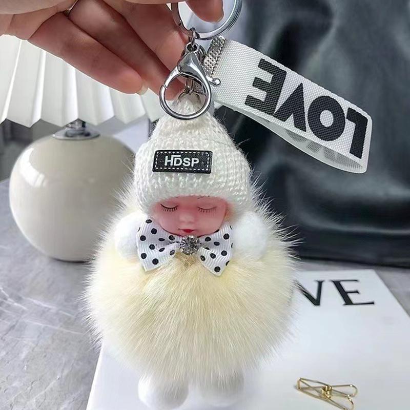Sleeping Baby Keychain Cute Fluffy Plush Doll Keychains Women Girl Bags Keyrings Cars Key Ring Gift Charming Decoration