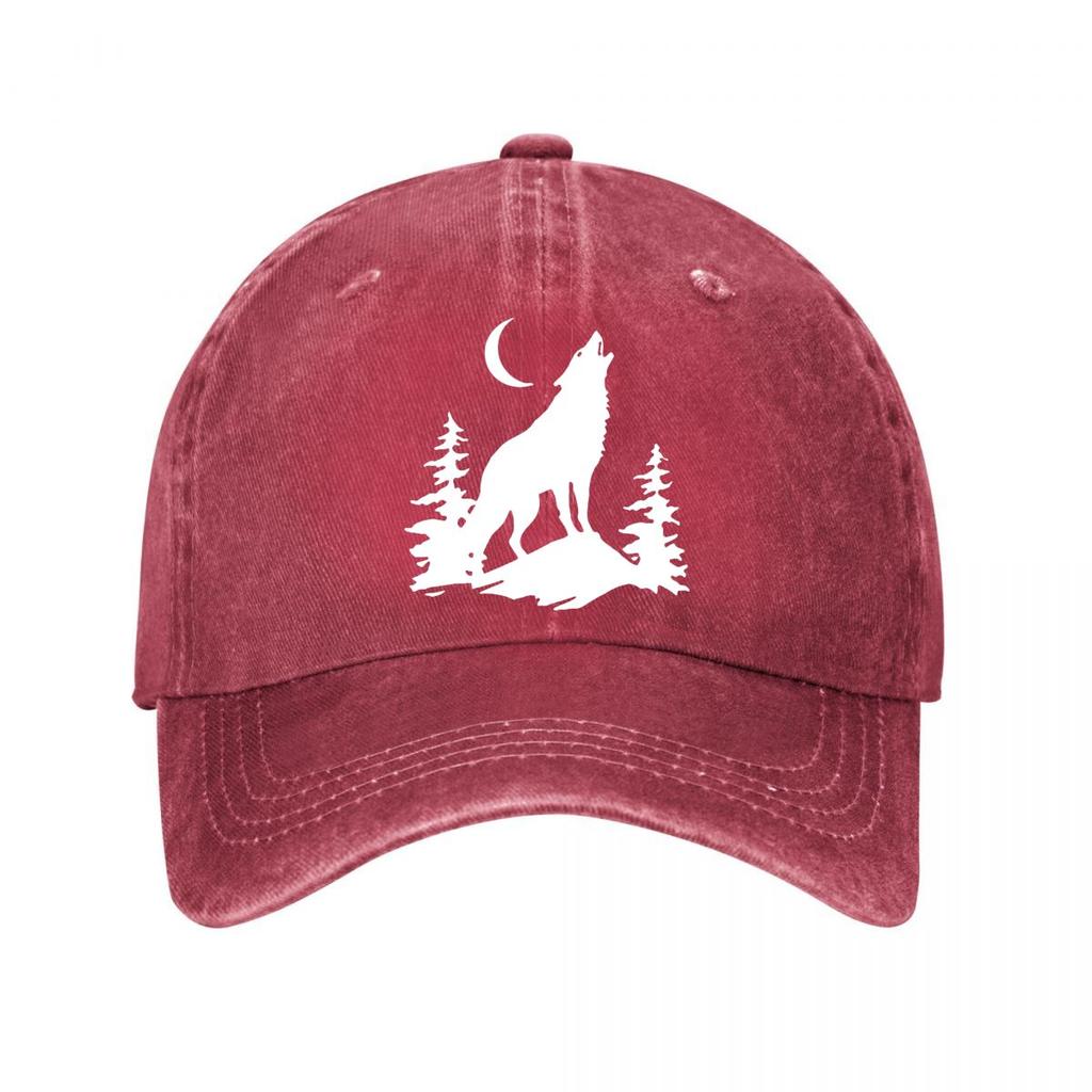 Vintage Wolf Moon Pine Baseball Cap New Vintage Washed Cotton Baseball Cap Parent Kids Sun Hats