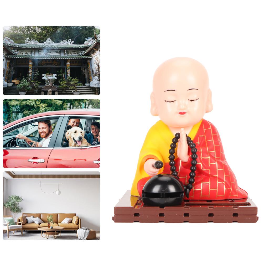 Little Buddhist Monk Ornament Solar Powered Cute Monk Decorative Ornaments for Car Desktop Living Room