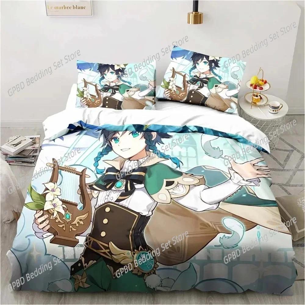 Cartoon  Anime Genshin Impact Game Comfortable Duvet Quilt Cover Pillowcase Bedding Set Children Bedroom Decoration Home Textile