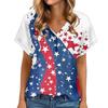 Women's Casual Fashion V-Neck Button Independence Day Print Short Sleeve Top