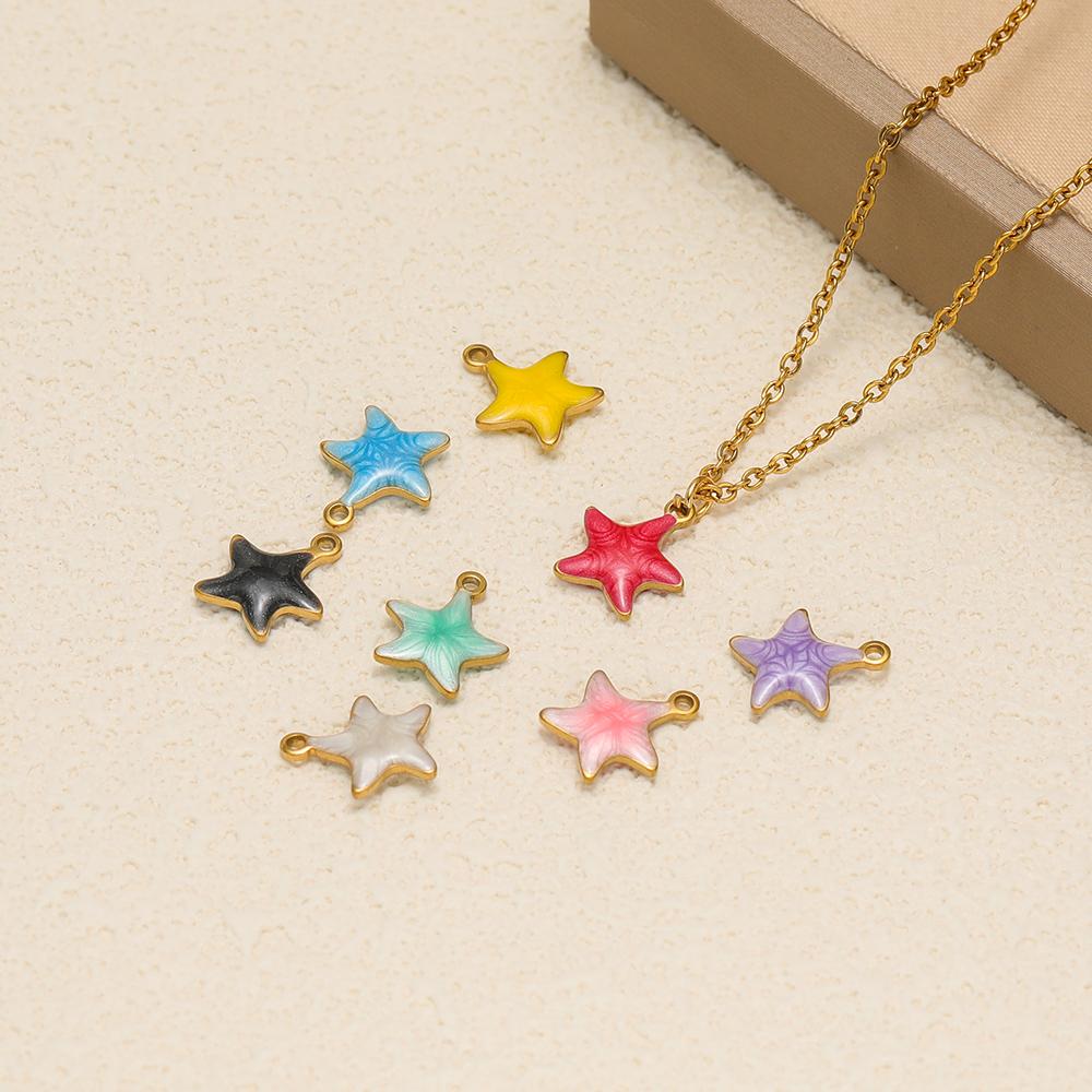 20pcs Stainless Steel Enamel Star Women Girls Cute Bracelet Decoration Summer Necklace Charms DIY Jewelry Accessories Making