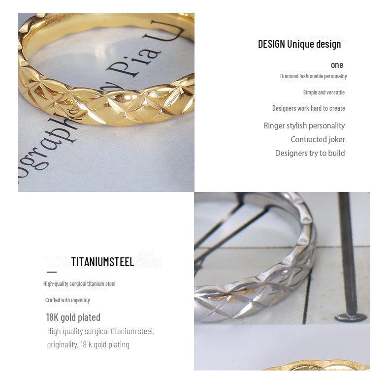 Marla French Retro 18K Gold and Diamond Titanium Steel Ring for Women