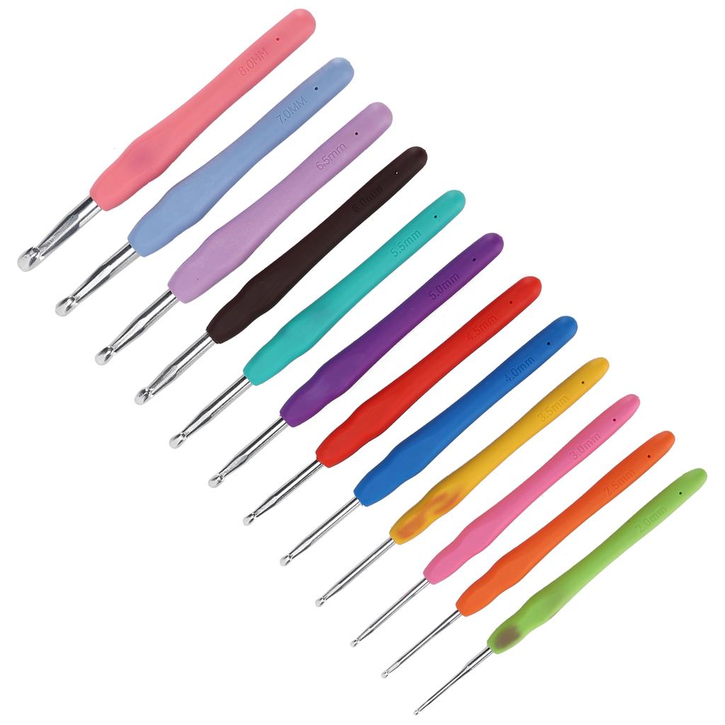 12Pcs Crochet Hooks Needles Soft Rubber Handle Different Sizes Knitting Needles Set for Beginners Experienced