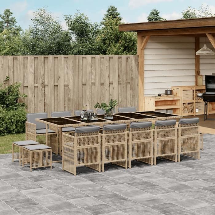 VidaXL Ensemble à Manger de Jardin avec Coussins 15 pcs, Table et Chaises à Dossier Rabattable, Meubles d'Extérieur Patio 3210996