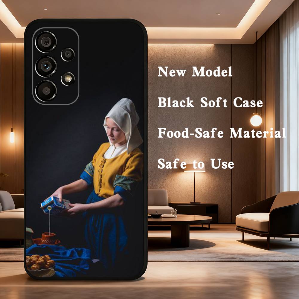 

Girl Art V-Vermeer Painting For Samsung Galaxy A53,31,52,72,41,22,73,32,71,Note,J7,8,9,5G Soft Black Silicone Phone Case SamsungA13 5G