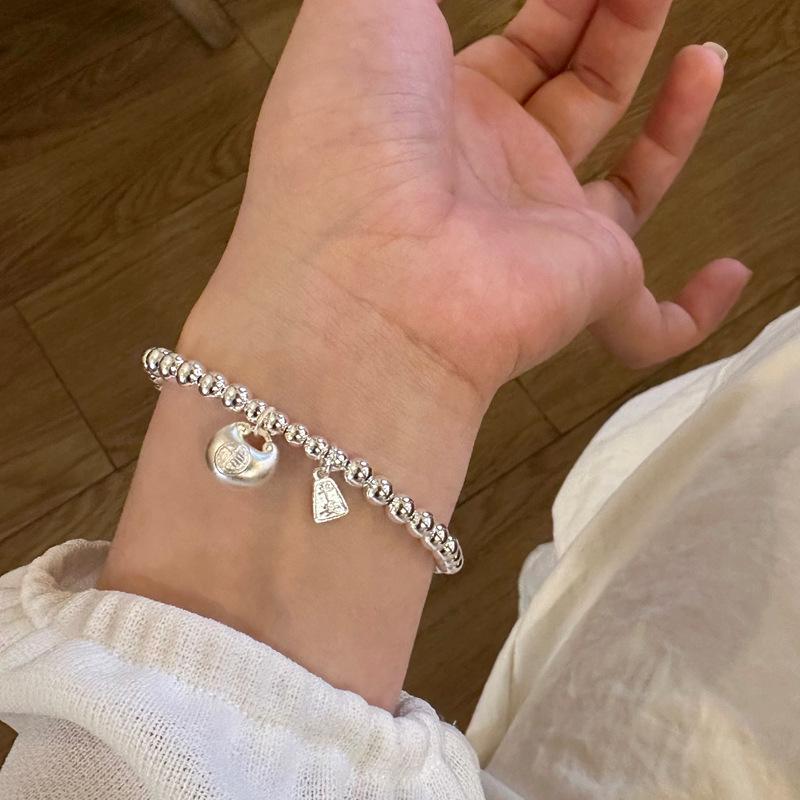 Adjustable Sterling Silver 925 Bracelet with Fat Fu Ping An Xi Le Pendant and Light Beads - Perfect Gift for Best Friend