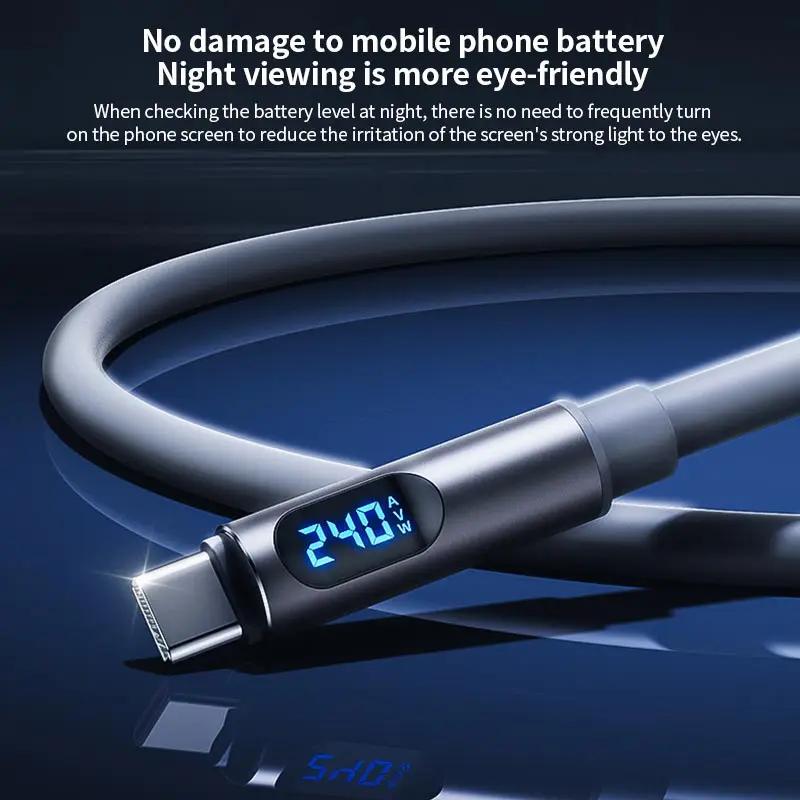 240W PD Fast Charging Type‑C Cord with Power Display, 480Mbps High‑Speed Data Transfer Cable for iPhone 15 16 17, Samsung & Huawei Phones