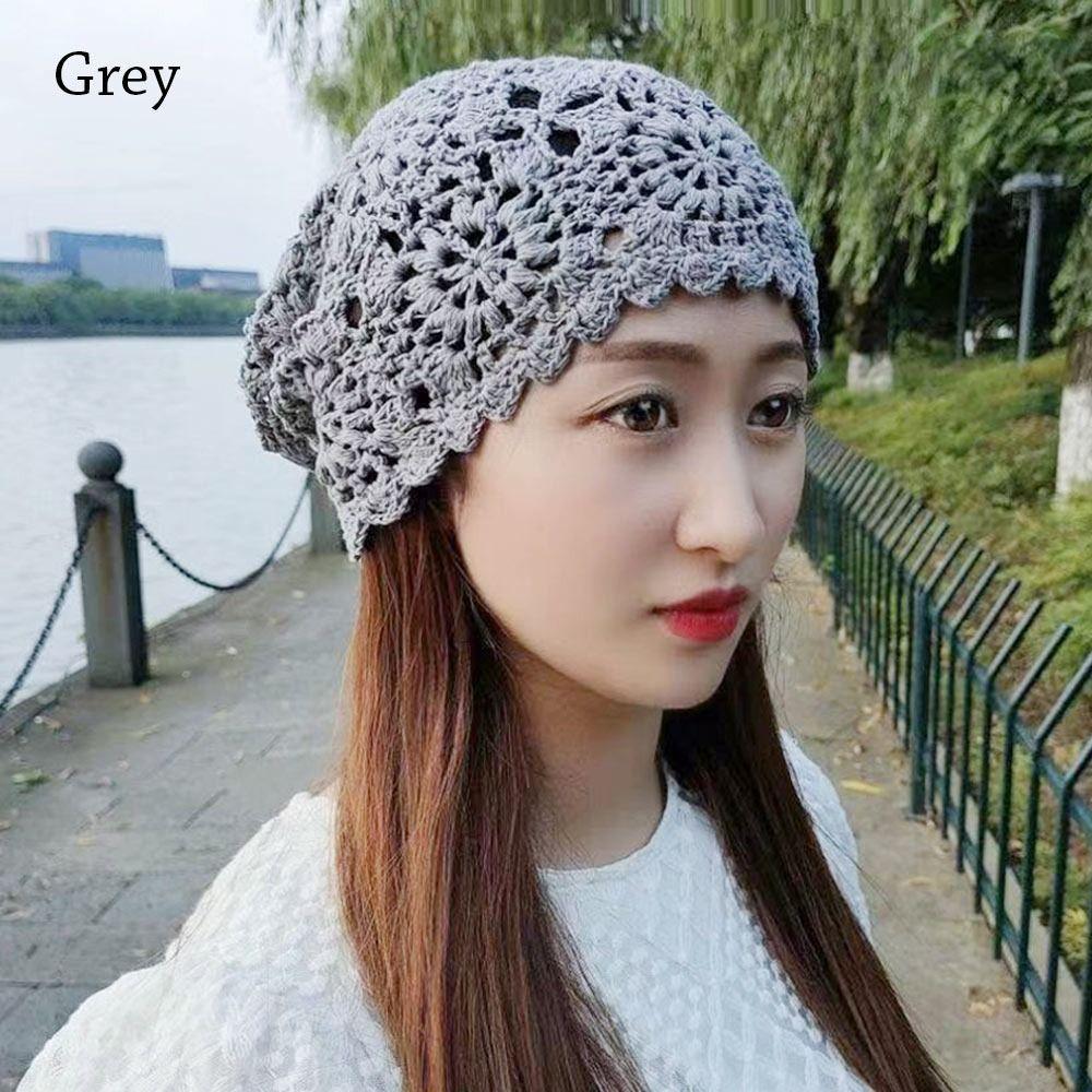 Bonnet tricoté creux à fleurs, pare-soleil respirant, Skullies, pour femme
