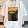 New Summer Men's Fashion T-shirt Oil Painting Cat Printed Men's T-shirt Top