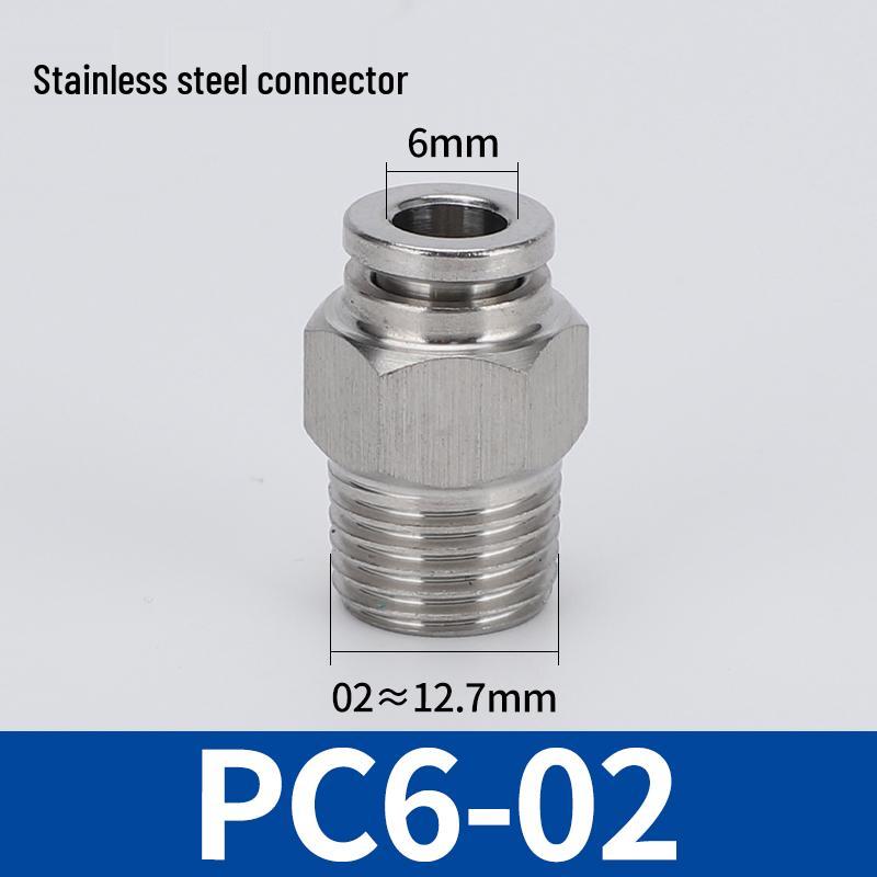 304 Stainless Steel Threaded Pneumatic Air Hose Quick Connect Fitting, PC/PL Options: 8-02, 4-M5, 6-01, 10-03.