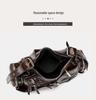 Women's Punk Motorcycle Distressed Leather Crossbody Bag with Multi-Buckle Straps and Rivet Design