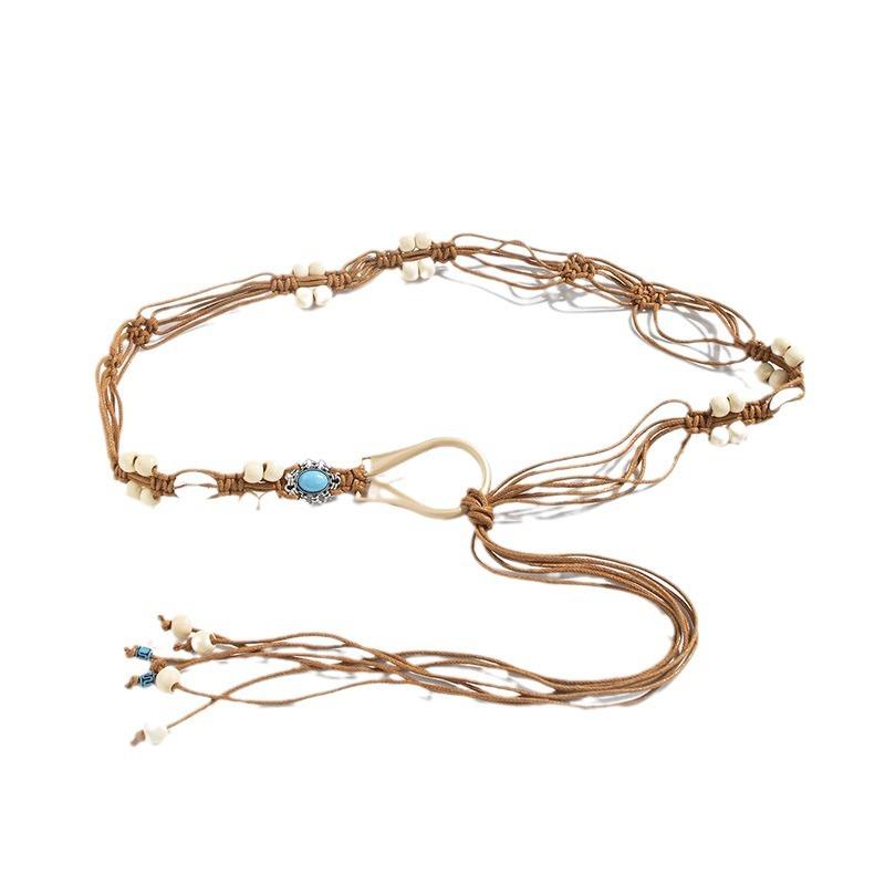 Boho Belt Knotted Ethnic Style Handmade Wooden Beads and Shells Women's Belt Leisure Vacation Style Exquisite Waist Rope