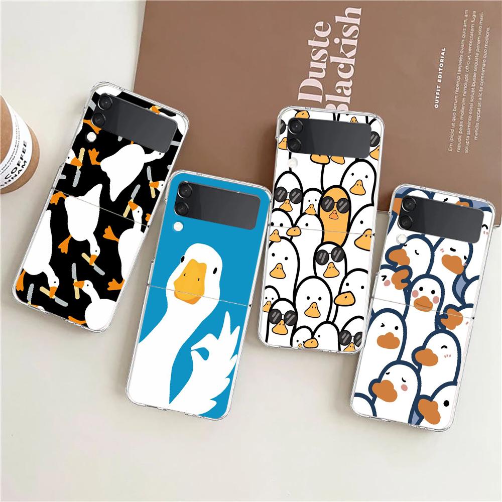 Cartoon Cute Goose Duck Game For Samsung Galaxy Z Flip 3 4 5 Hard Folding Clear PC Phone Case For Samsung Z Flip3 Cover Bumper