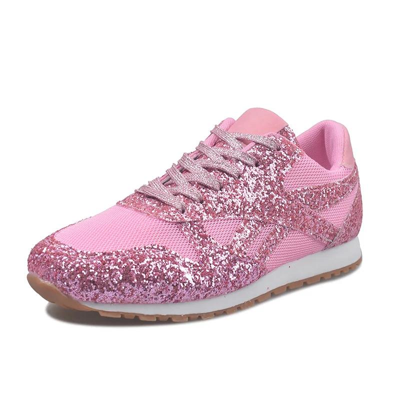 Women Sneakers Shining Glitter Autumn Flats Plus Size 43 Mesh Breathable Ladies Tenis Trainers Shoes Feminino Platform Shoes