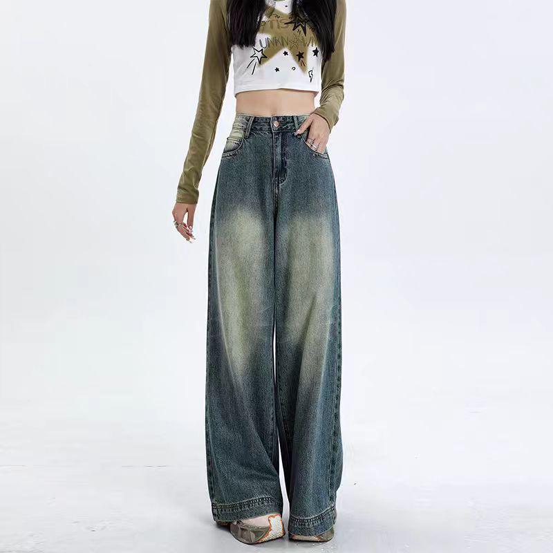 

Женские джинсы больших размеров в стиле ретро с градиентом, высокой посадкой и широкими штанинами 5XL