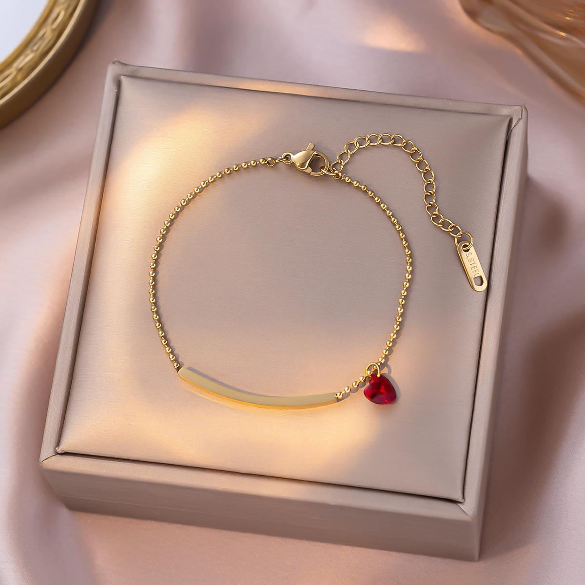 Lucky Red Zirconium Titanium Heart Bracelet for Women - High-End, Smooth, Curved Smile Design