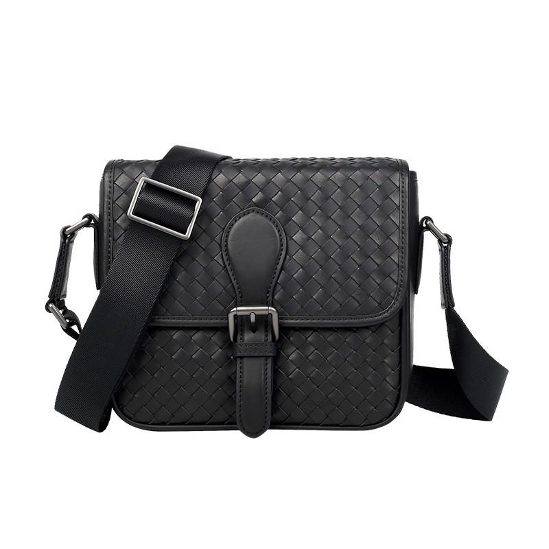New Genuine Leather Men s Bag Imported Waxed Calf Shoulder Hand Woven Fashionable Crossbody 22x9x20