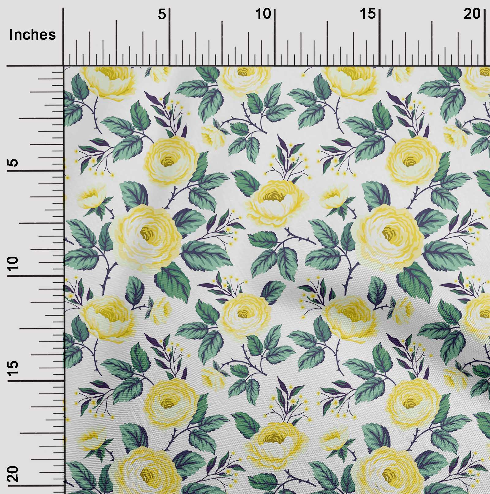 

OneOone Cotton Flex Fabric Leaves & Floral Artistic A Printed Craft Fabric BTY 40 дюймів 42 Inch Wide - Viscose Chiffon жовтий