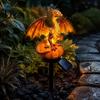 Solar Powered Outdoor Lights Gothic Garden Resin Dragon Statue Ground Stake, Figurine, Fantasy Decorative Lawn Accents for Halloween Statues