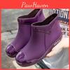 Rain Womens Tube Short Boots Nonslip Flatbottomed Adult Waterproof Shoes Kitchen Work Rain Boots Four Seasons Allinone Rubber Shoes