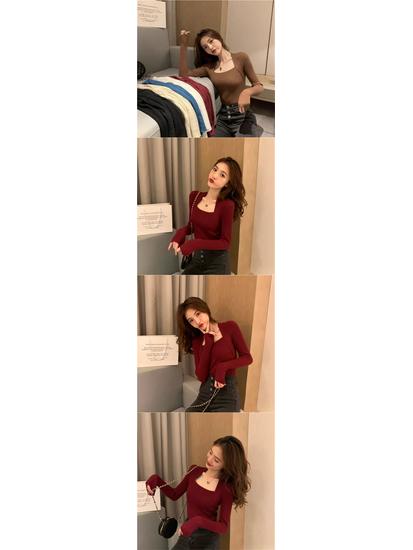 Women's Slim Fit Knitted Sweater: Stylish Square Neck Two-Piece Design for Autumn/Winter