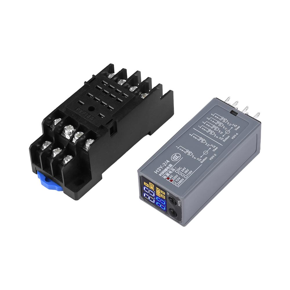 H3Y-2/4 Liquid Crystal Time Relay AC 220V DC 12V 24V Dual Time with Base Small Digital Display Cycle Time Control Delayer