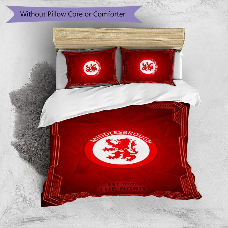 Middlesbrough FC Printed 3PCS Bedding Set Breathable Duvet Cover with Pillowcases Decorative Bed Linen for Bedroom Home