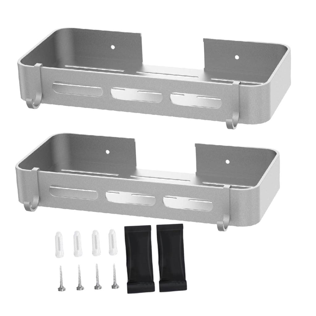 Shower Shelf with Hooks Multipurpose Bathroom for Home Toilet Silver